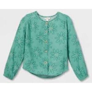 Cat & Jack Cotton Button Up Top Girls 14/16 Blue/Green  NWOT